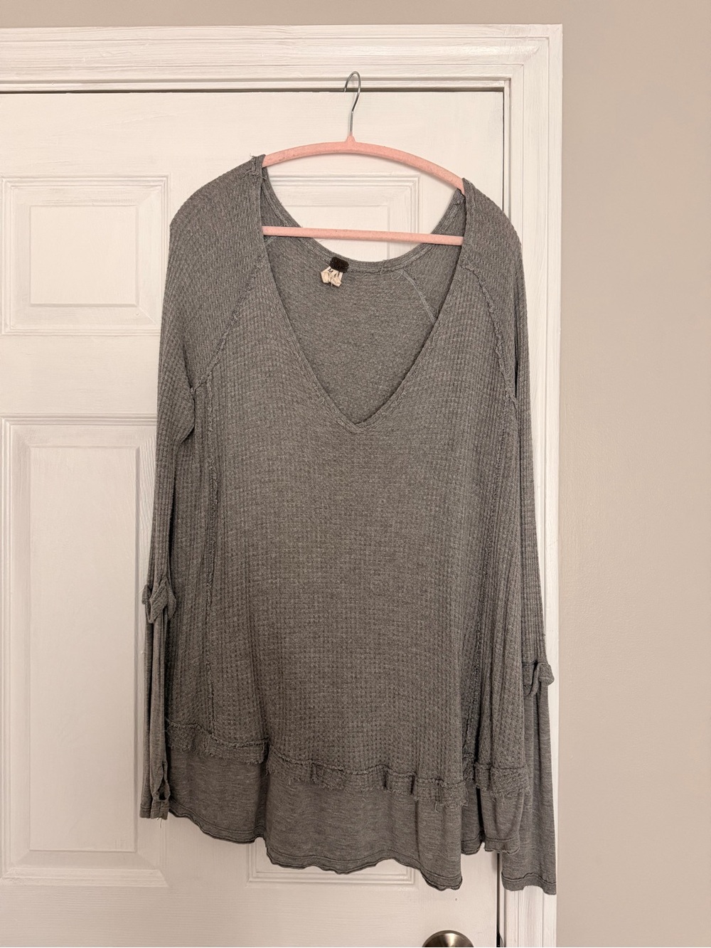 Free People / We The Free - Waffle Knit V-Neck Lightweight Oversized Top